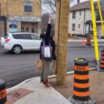 A street crossing was put slightly out of reach of the average pedestrian in Old East Village, at the corner of Dundas and Ontario. (Susan Pedersen, Facebook)
