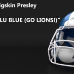 American football helmet with Detroit Lions team colors. Template for presentation or infographics. 3D render